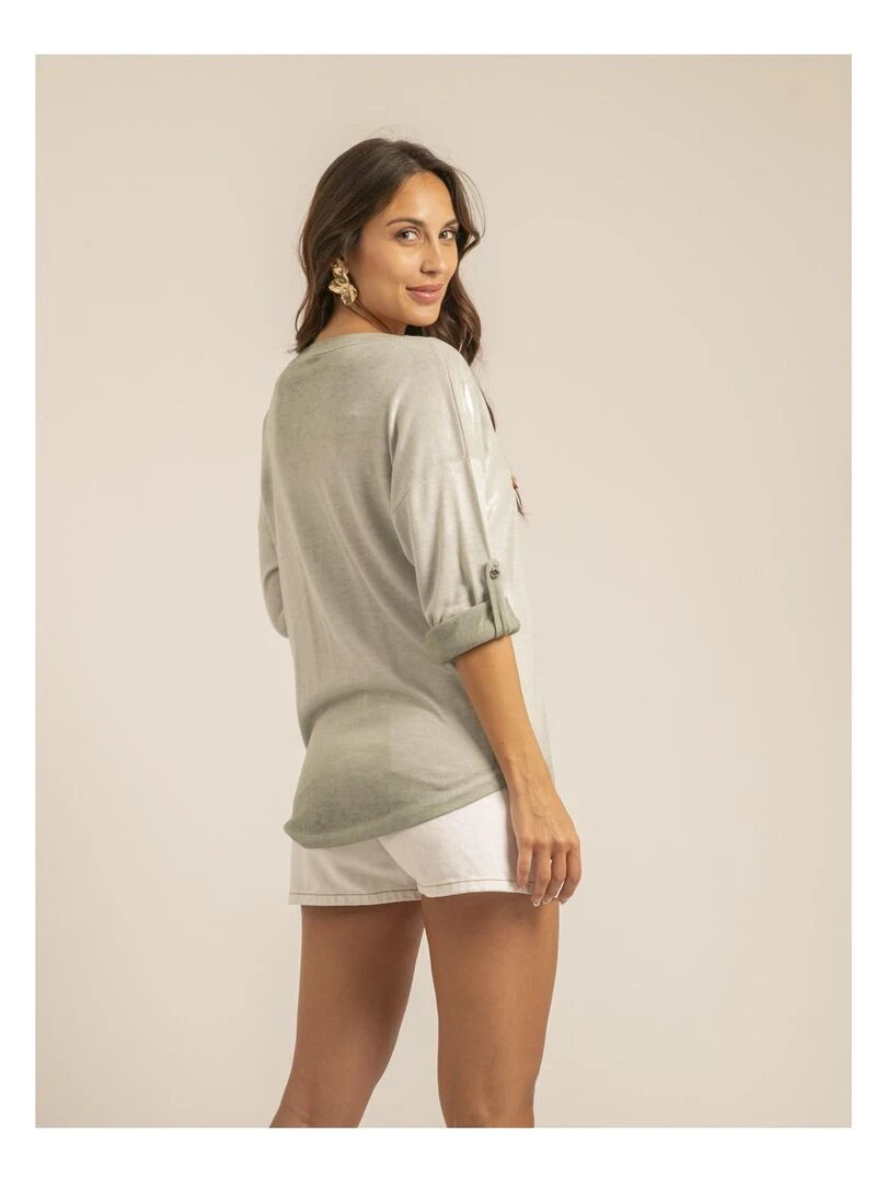 T shirt col V bimatiere FILINIE Kaki