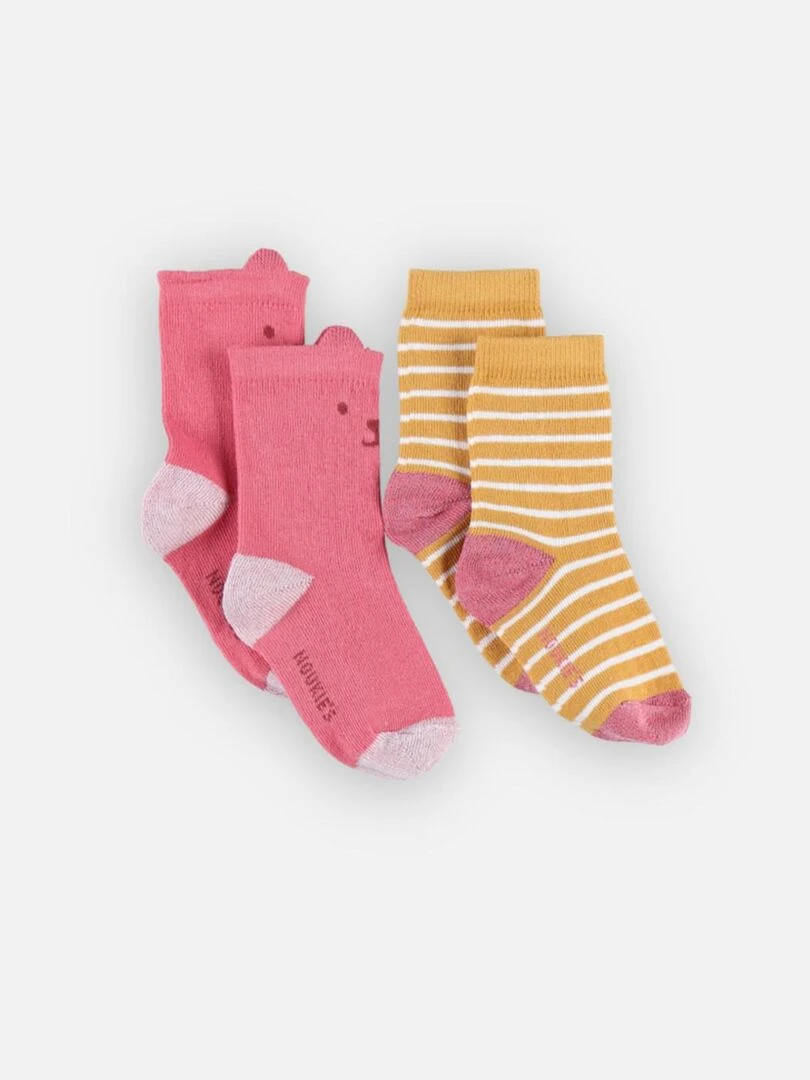 Set de 2 paires de chaussettes rose/jaune Noukie's Rose