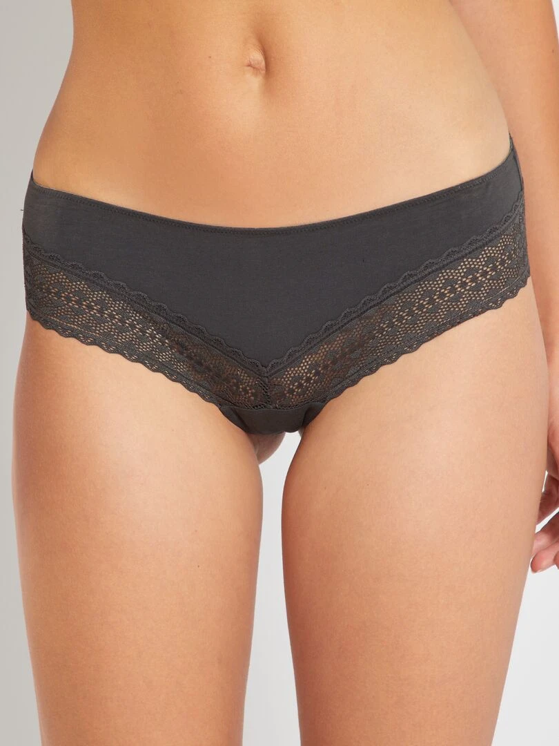 Lot de 3 tangas coton dentelle   gris/rose/écru