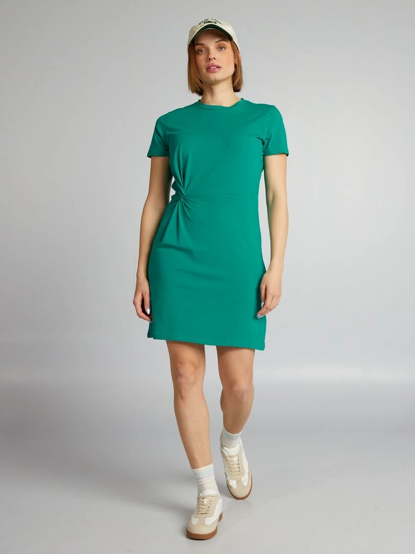 Robe unie avec détail noué à la taille Vert