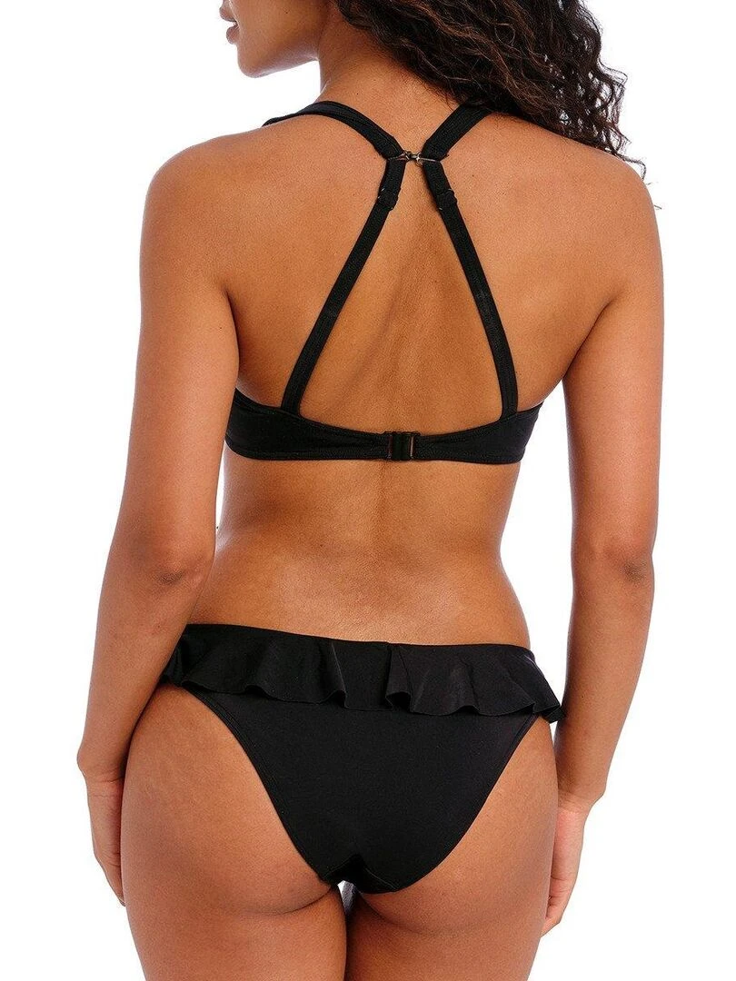 Haut de maillot uni décolleté plongeant à volant Jewel cove   Noir