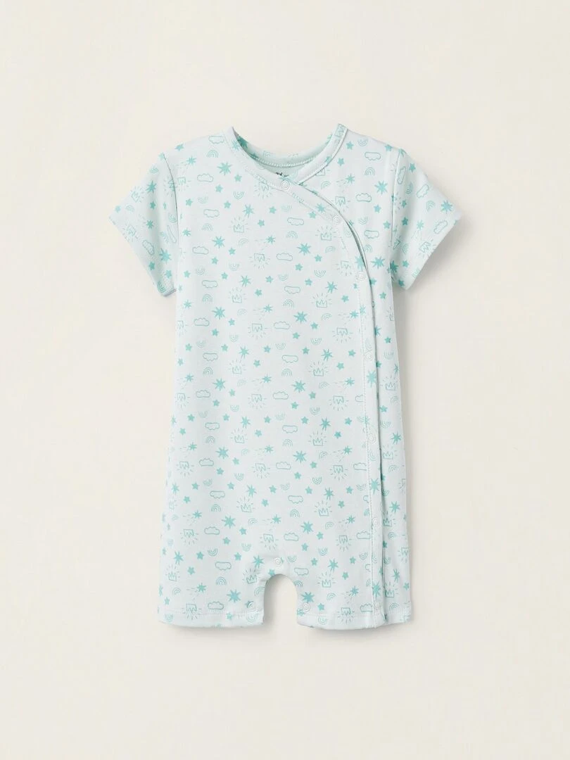 Pyjama Combi Short Imprimé en Coton pour Bébé Garçon manches longues Bleu clair