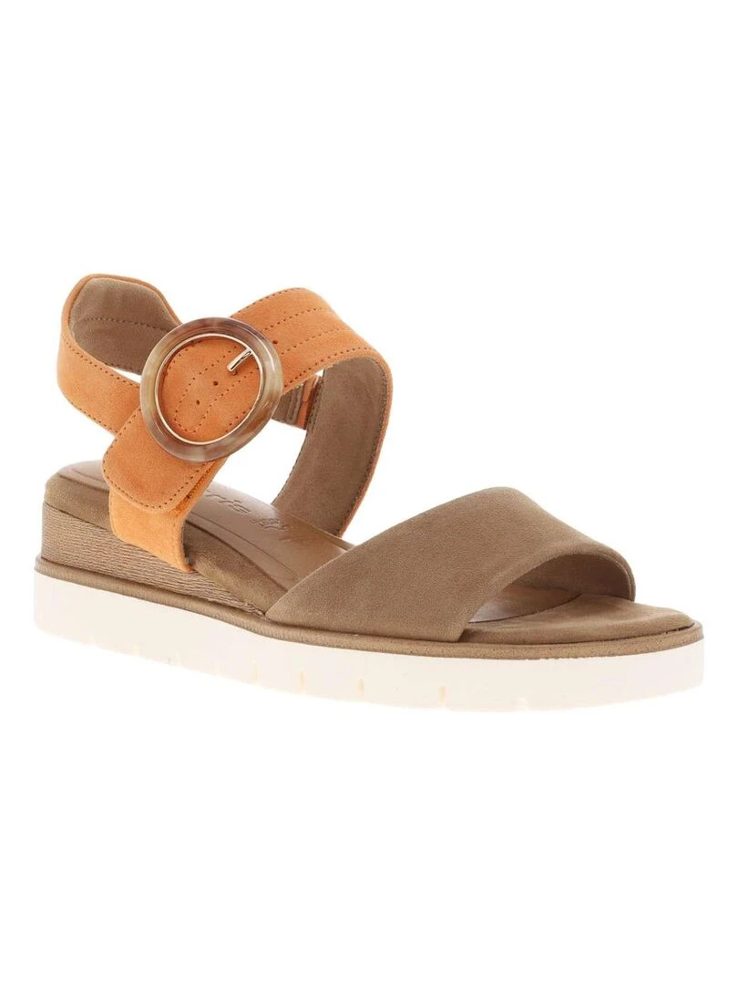 TAMARIS Nu pieds cuir nubuck talon semi compensée Marron caramel