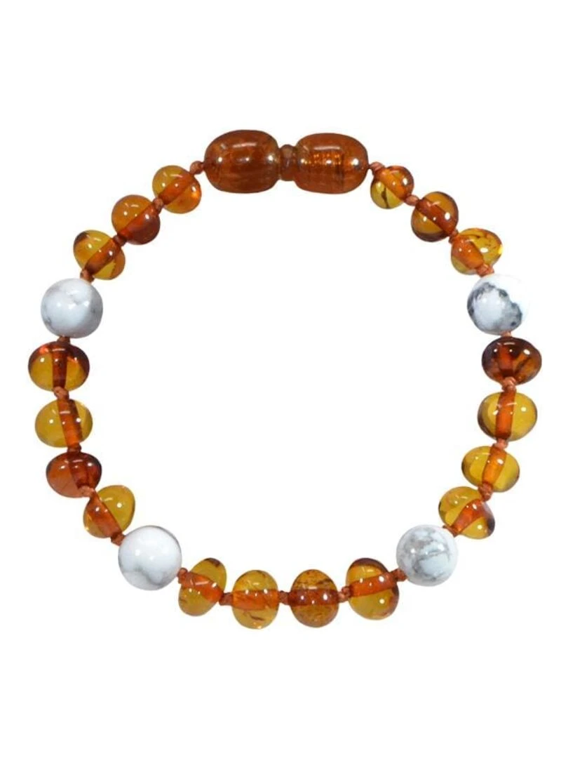 Bracelet bébé Ambre et pierres naturelles Ambre Cognac / Howlite Blanc