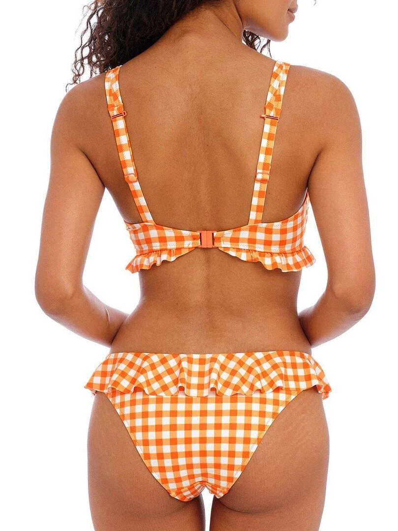 Haut de maillot à volant imprimé vichy Check in   Orange