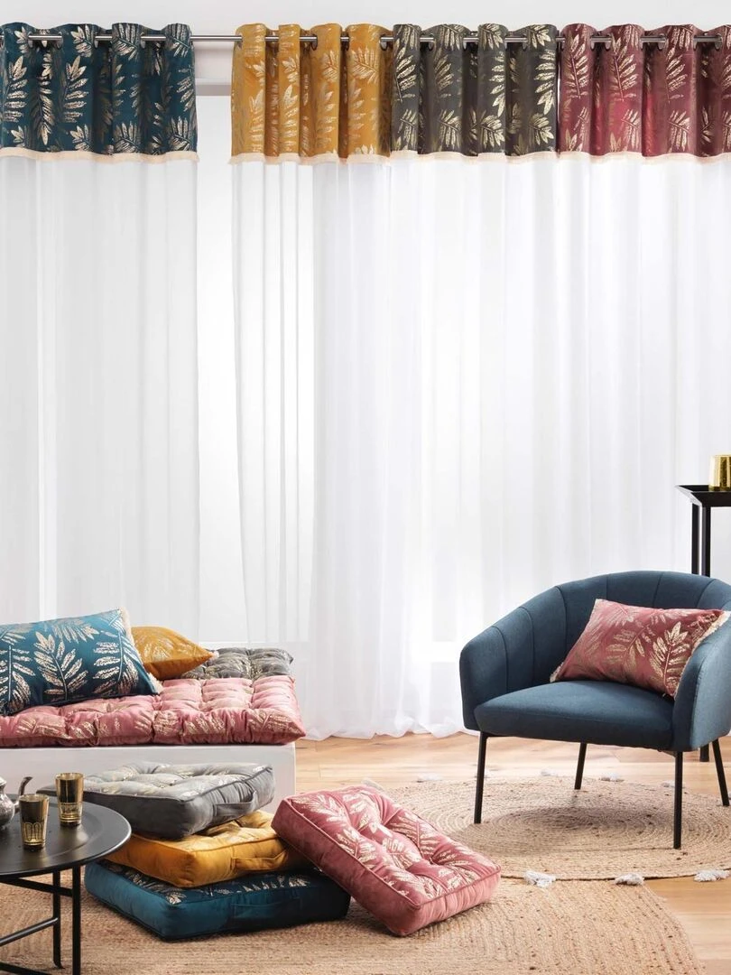 Voilage au top imprimé et frangé   Rose clair