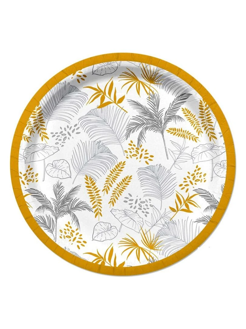 Set de 10 assiettes en carton 23 cm Palmier exotique Jaune