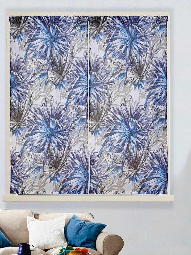 Paire de vitrages droits au style tropical Bleu