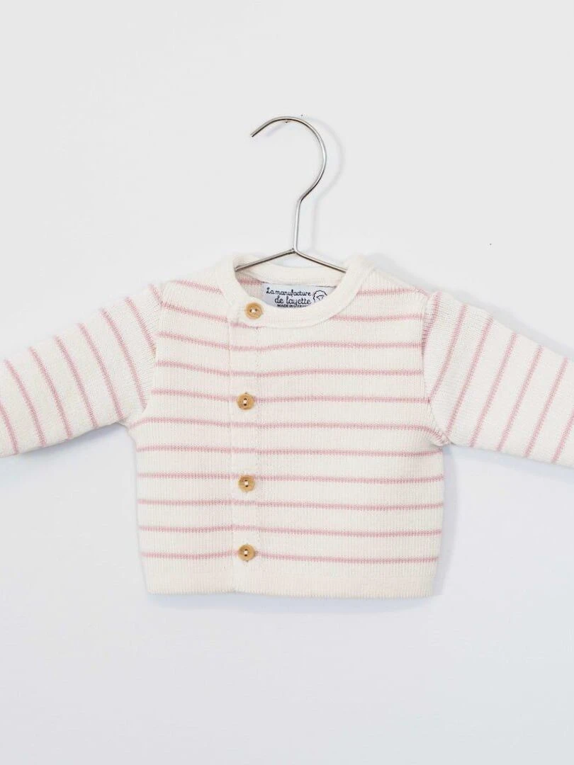 Cardigan en laine Petits Marins Blanc Rose