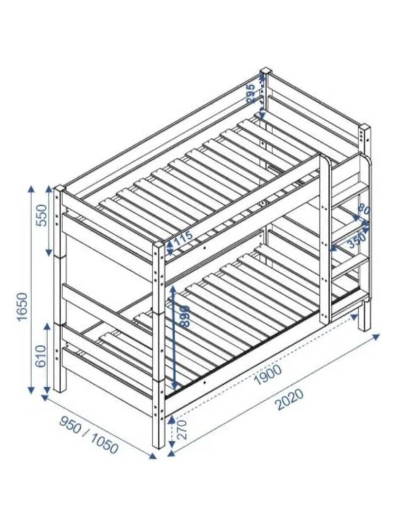 Pack lit superposé séparable gigogne avec matelas Aaron   AKITEN RETAIL   Marron