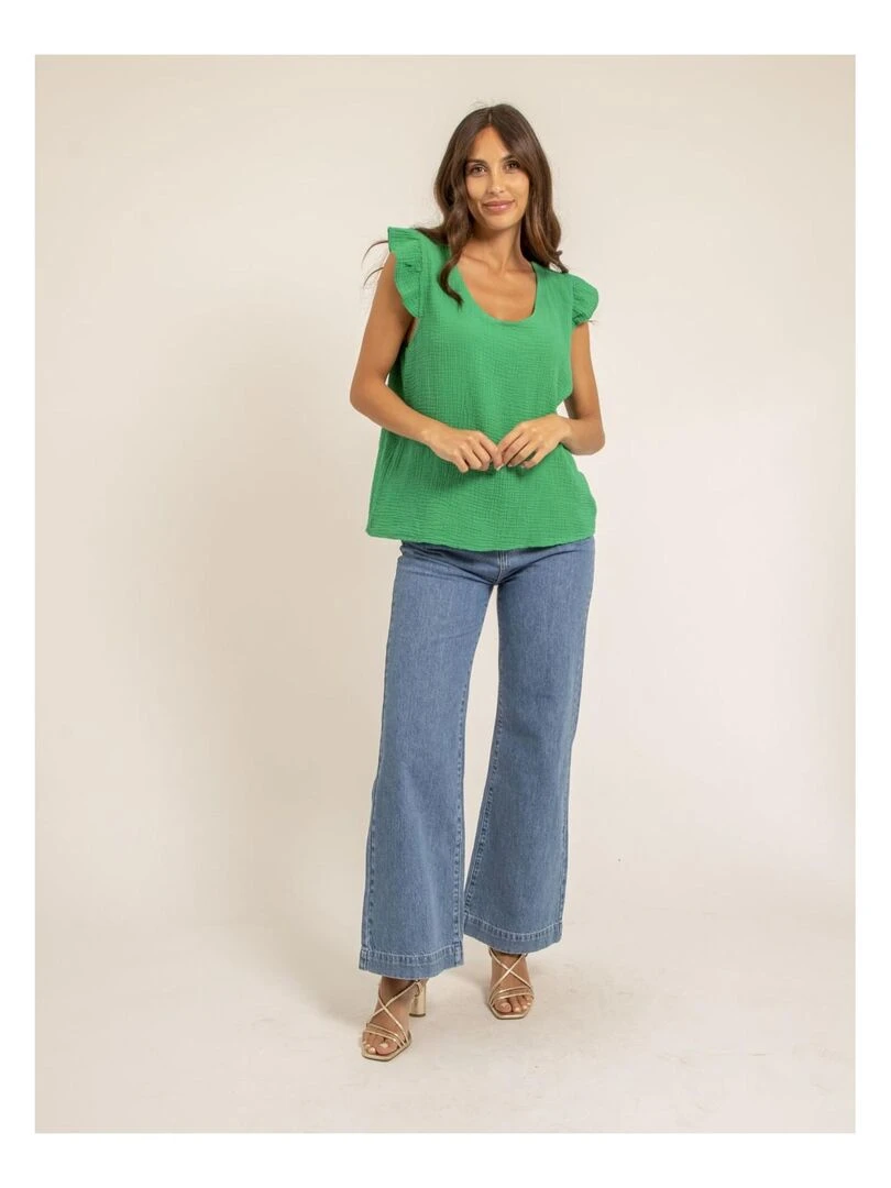 Top gaze de coton FAMELIE   Vert