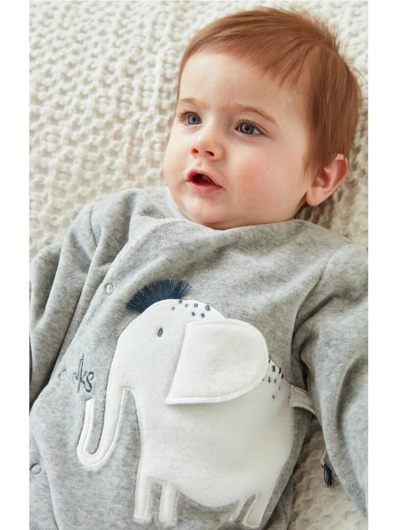 Pyjama 1 pièce éléphant en velours chiné Noukie's Gris