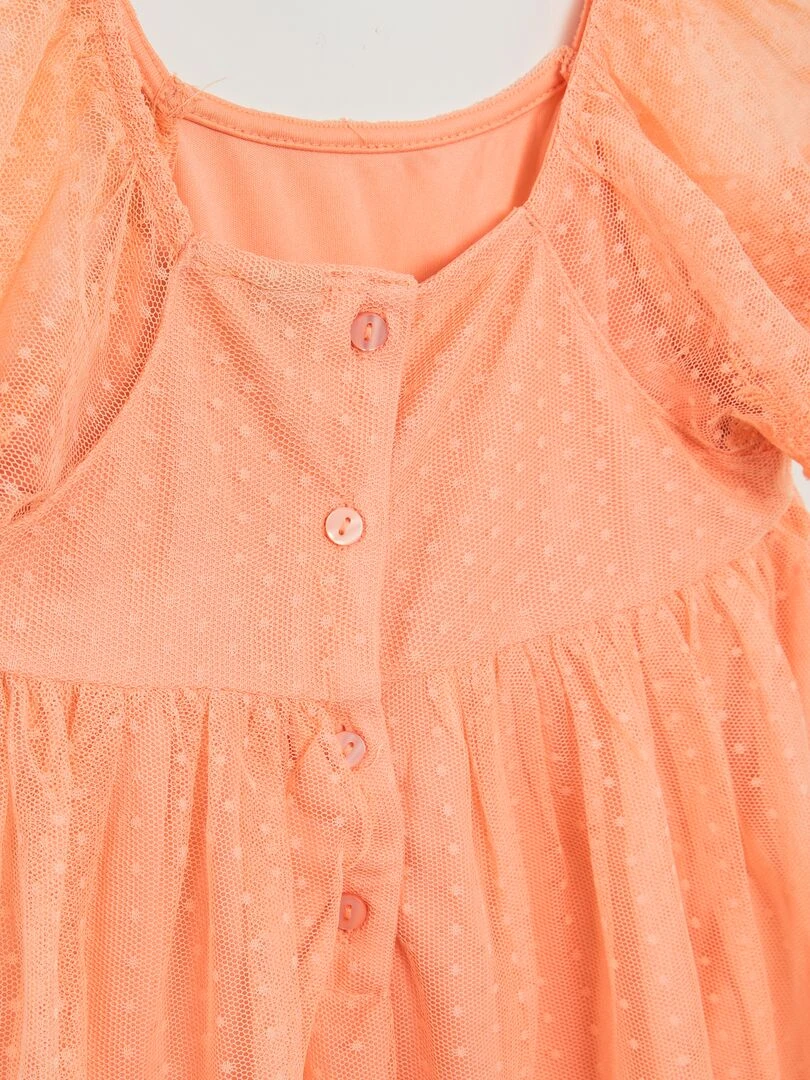 Robe trapèze en tulle plumetis   Orange