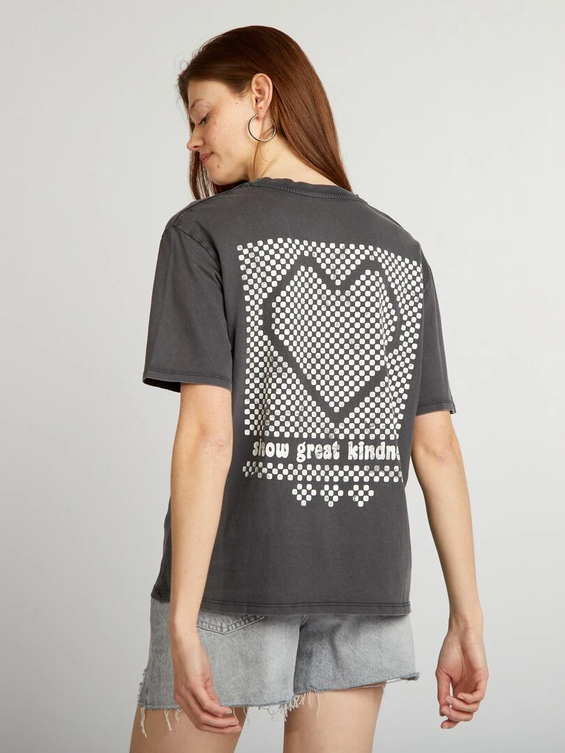 T shirt ample imprimé   Gris foncé