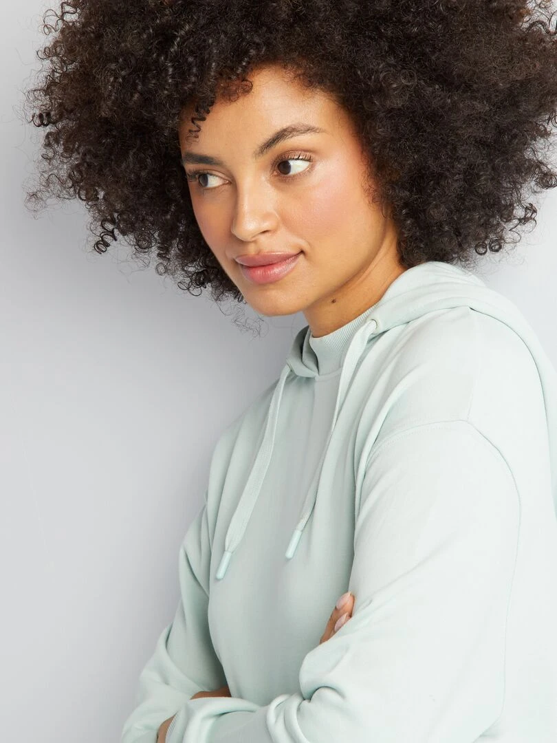 Sweat à capuche à coupe longue   Bleu