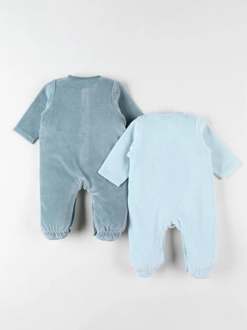 Set de 2 pyjamas 1 pièce en velours ciel/sauge Noukie's Bleu