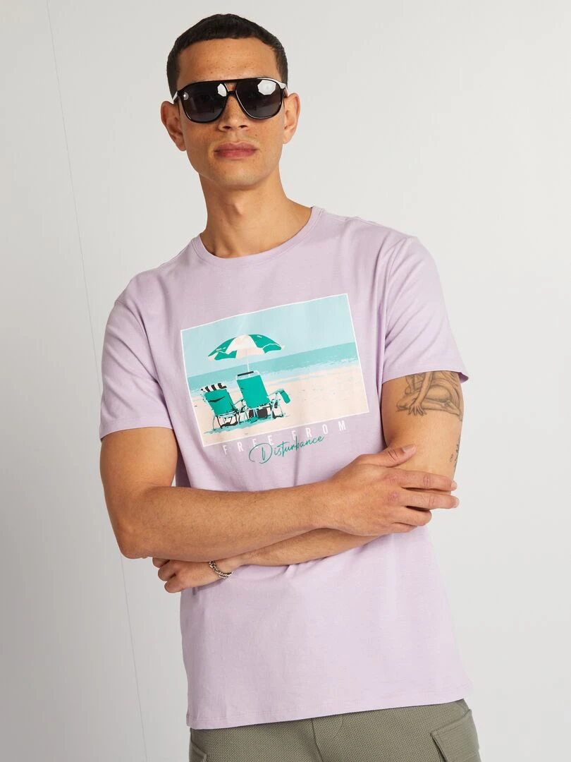 T shirt en coton imprimé à col rond Violet