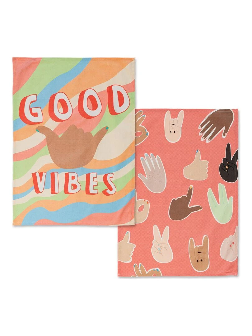 Torchon (2 pièces) Good vibes "Happyfriday"   Blanc