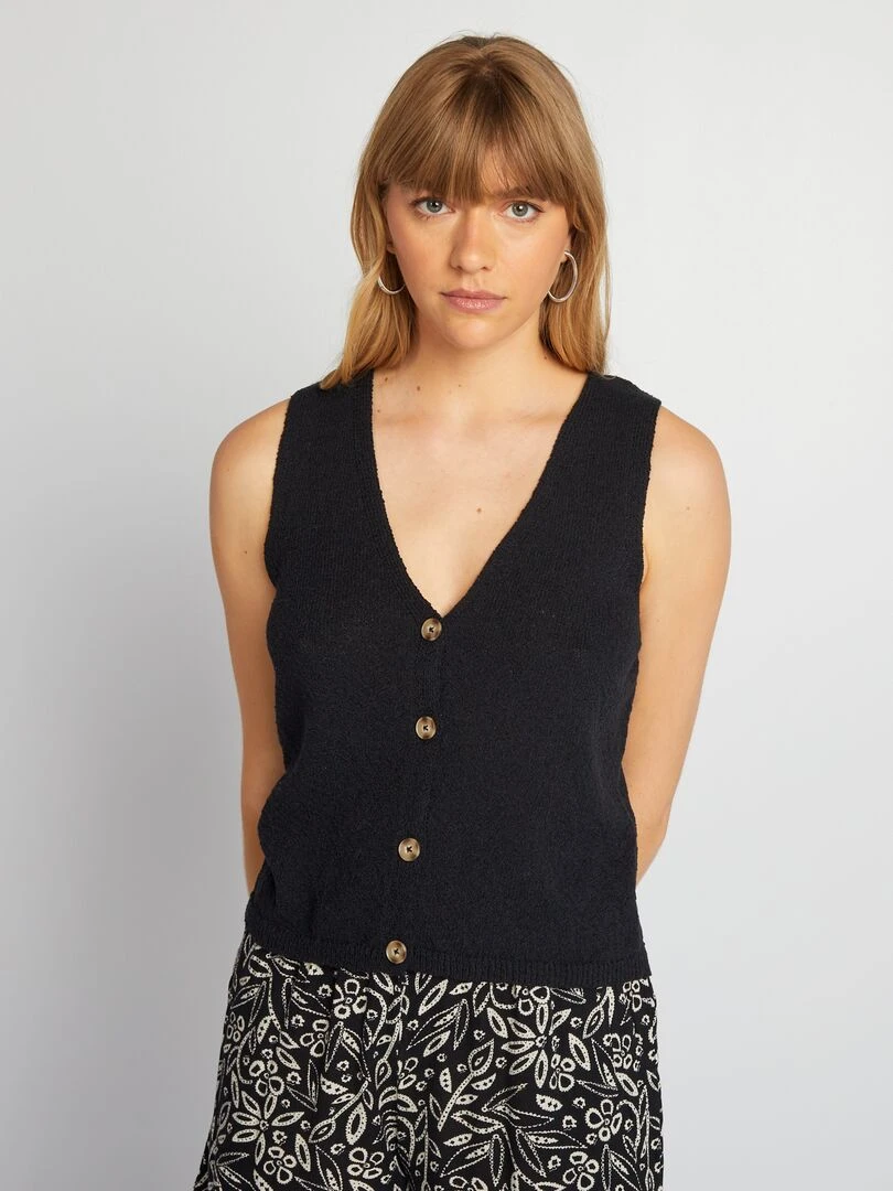 Gilet sans manches en maille fine   Noir