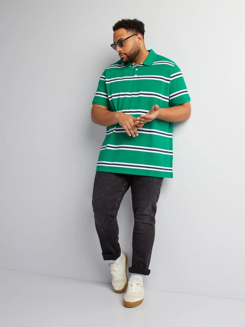 Polo en coton à rayures Vert