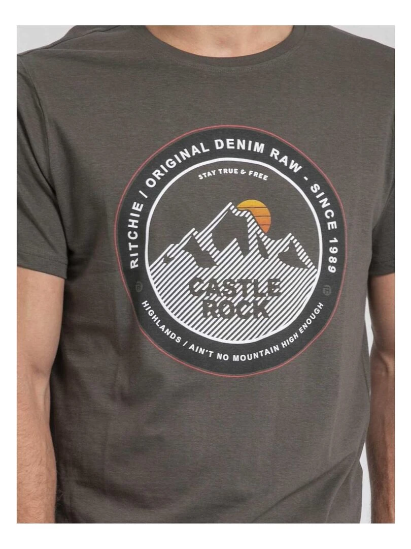 T shirt col rond pur coton JOROCK   Kaki