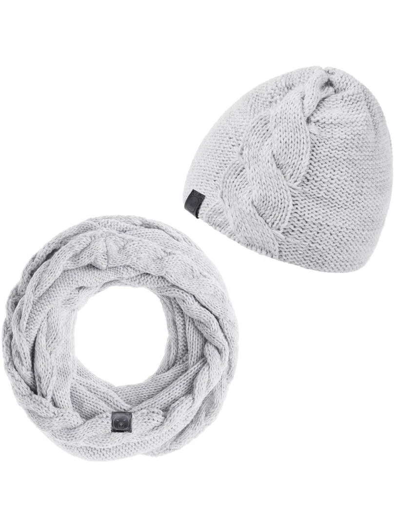 Ensemble Snood Bonnet Moyna Made in UE Gris clair