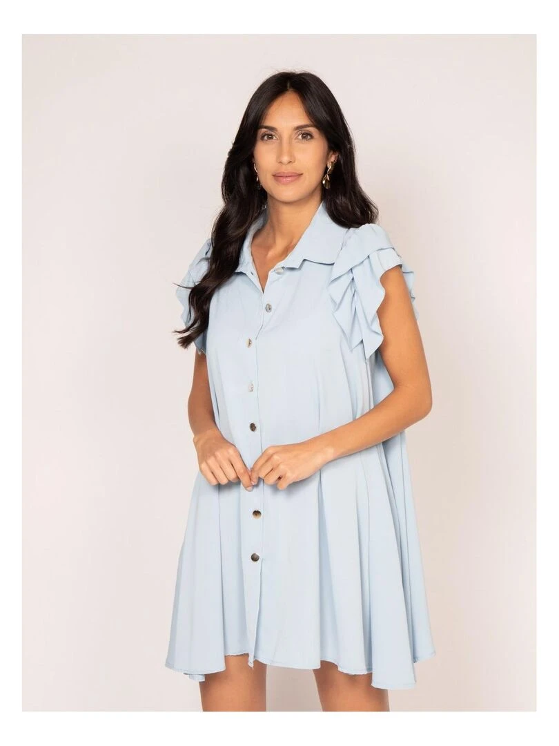 Robe courte boutonnée ILLISA Bleu clair