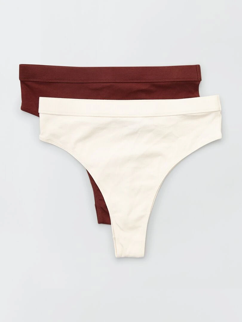 Lot de 2 tangas coton fines côtes beige/bordeaux