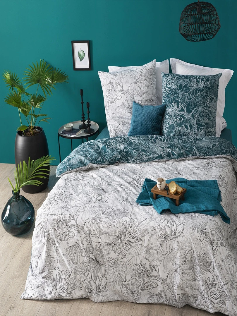 Housse de couette 240x260 Jungle + 2 taies 100% coton 57 fils Vert