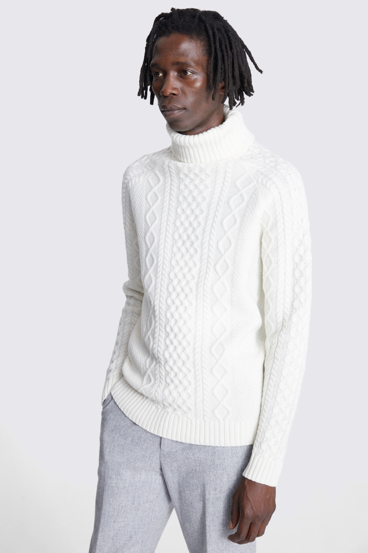Ecru Chunky Cable Roll-Neck Jumper Buy Online at Moss