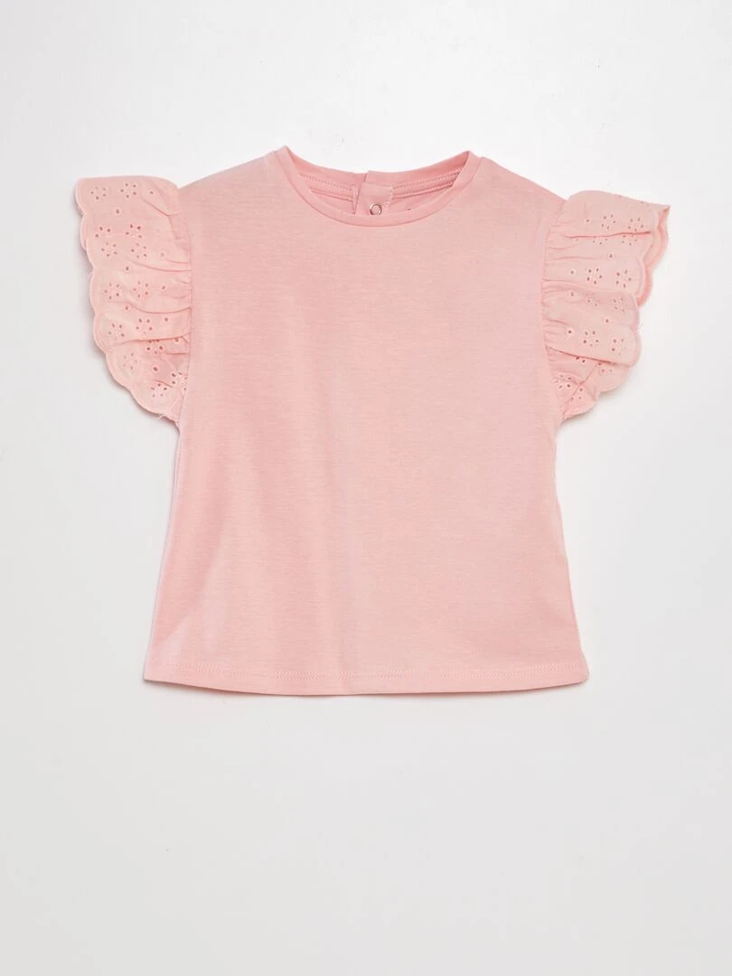Tee shirt avec manches broderie anglaise Rose