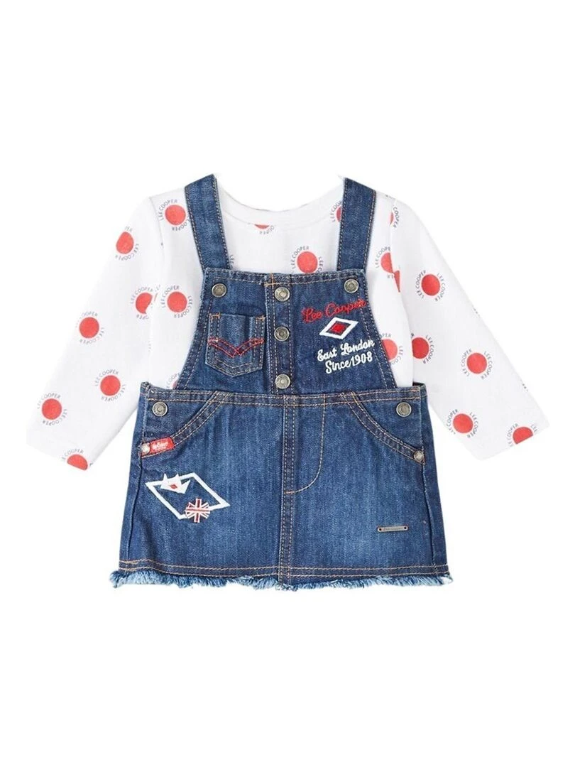 Lee Cooper Ensemble T shirt robe salopette bébé fille Imprimé Logo Blanc