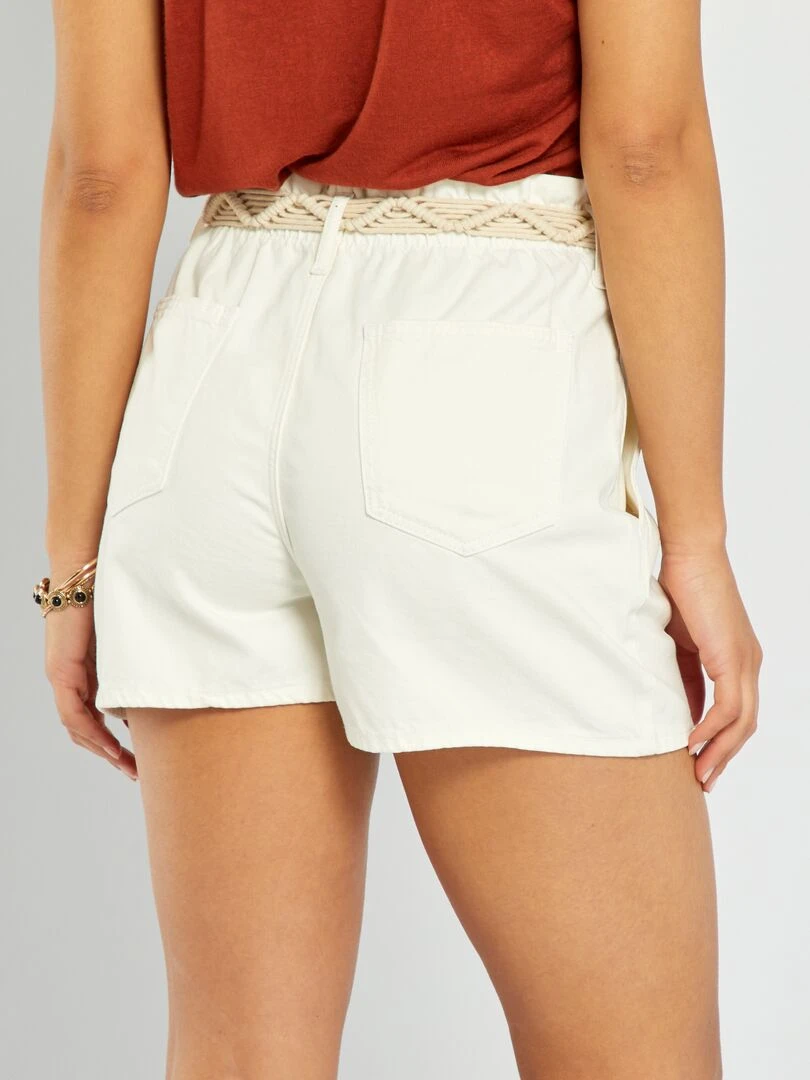 Short en denim paperbag   Blanc