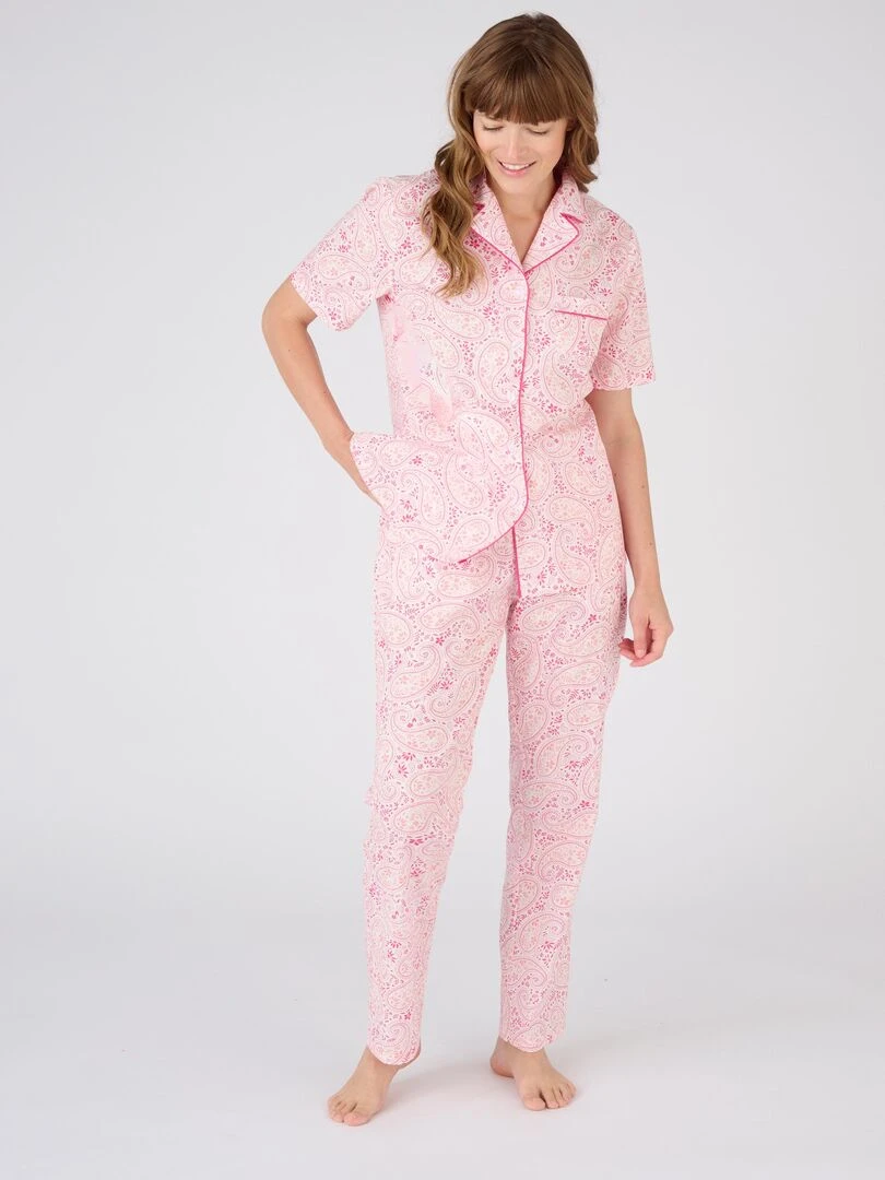 Pyjama en popeline pur coton Damart Rose