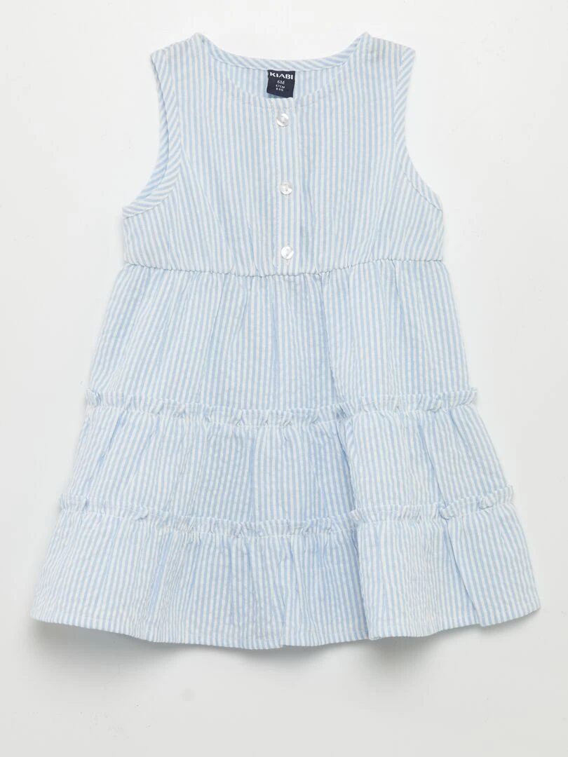 Robe volantée + bandeau en seersucker Bleu