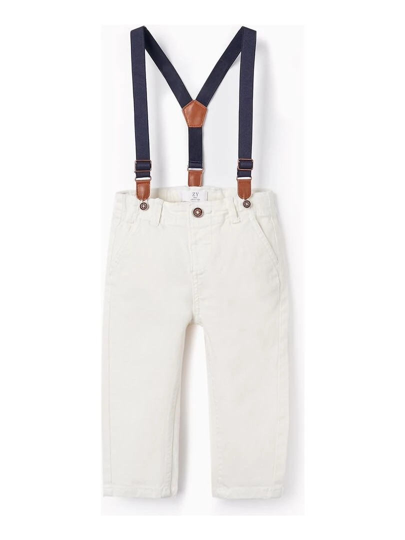 Pantalon en sergé avec bretelles pour bébé garçon ATLANTIC COMPANY Blanc