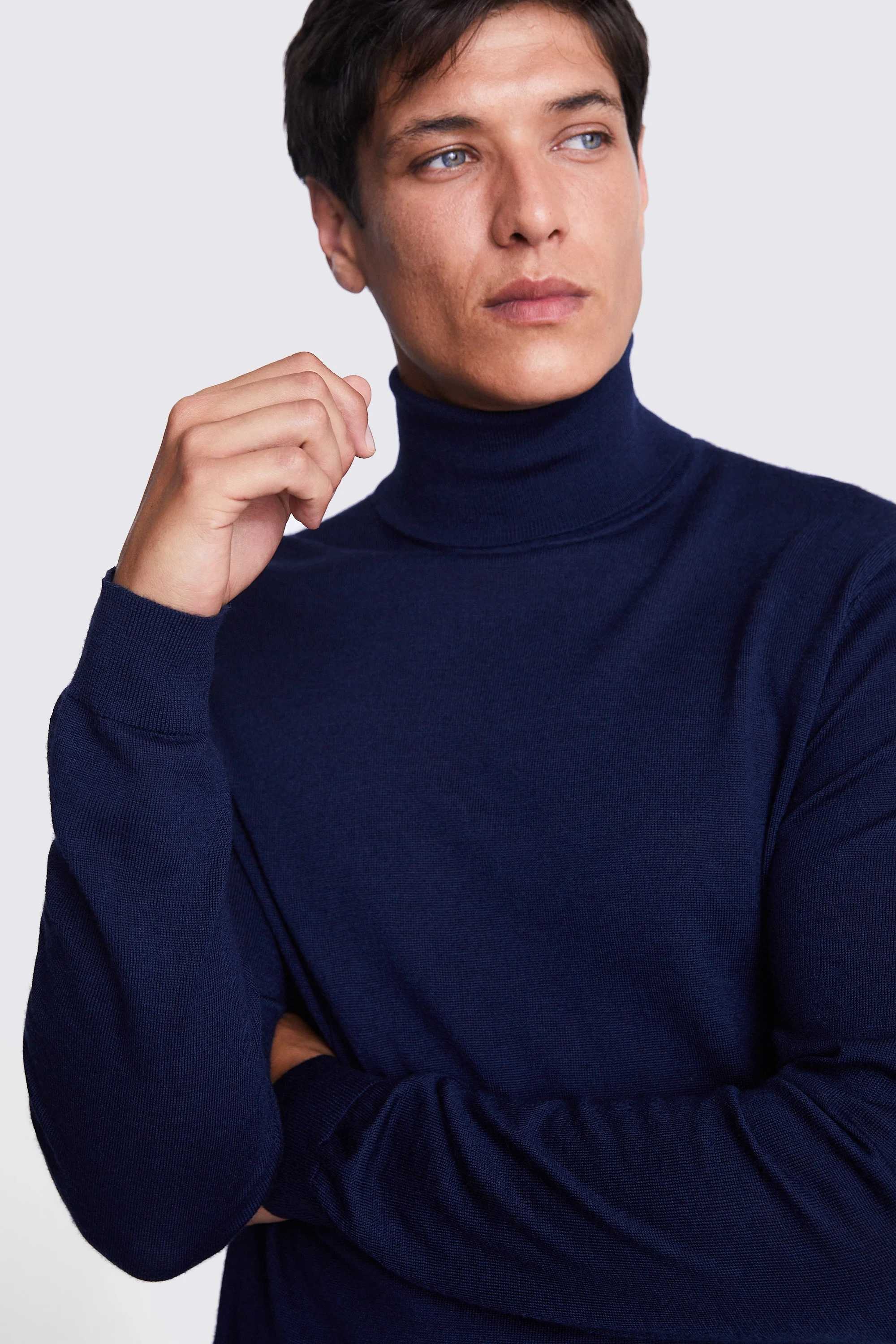 Dark Blue Merino Roll-Neck Jumper   Buy Online at Moss