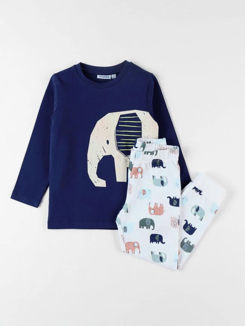 Pyjama 2 pièces éléphants en jersey indigo/écru Noukie's Beige