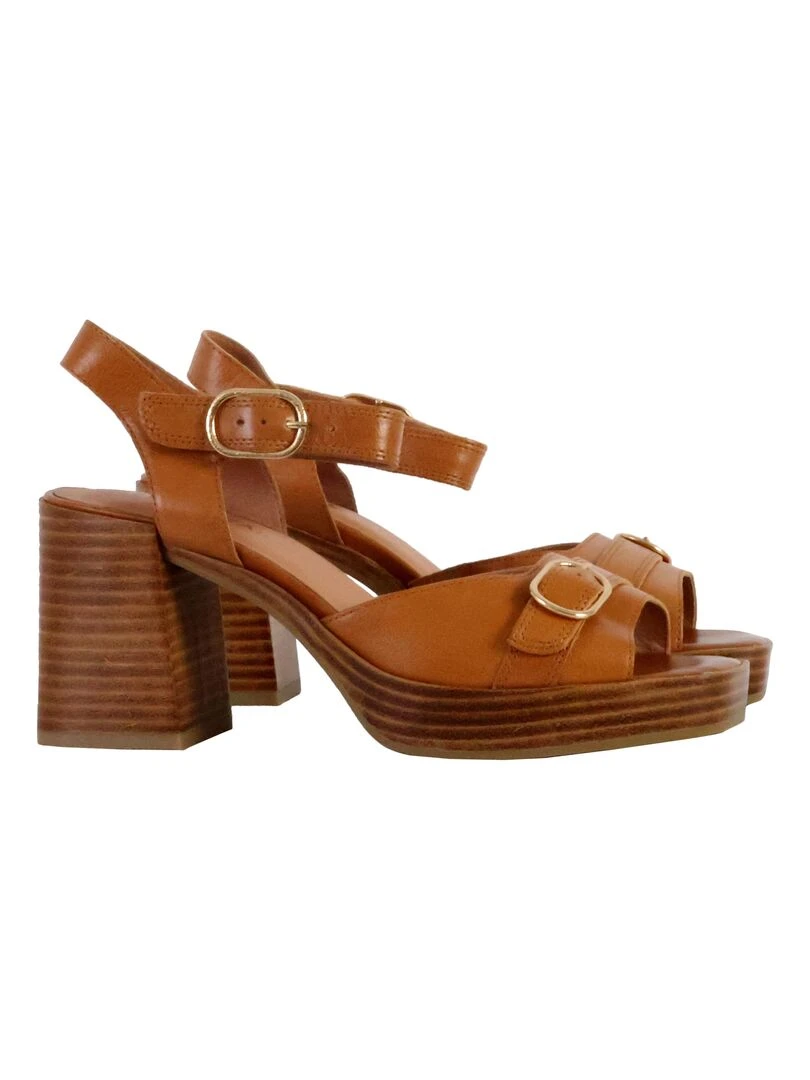 Sandale à Talon Cuir Emilie Karston Rose   Marron