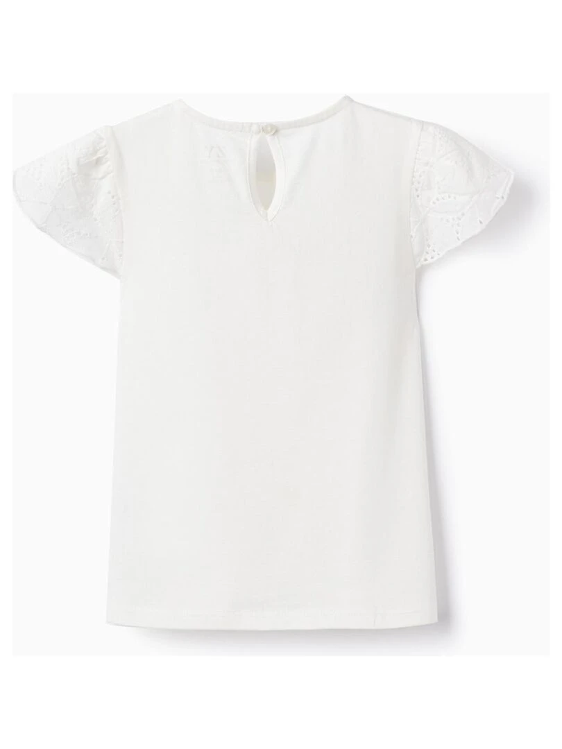 T Shirt En Coton Avec Broderie Anglaise Pour Bébé Fille manches courtes ATLANTIC COMPANY Beige clair