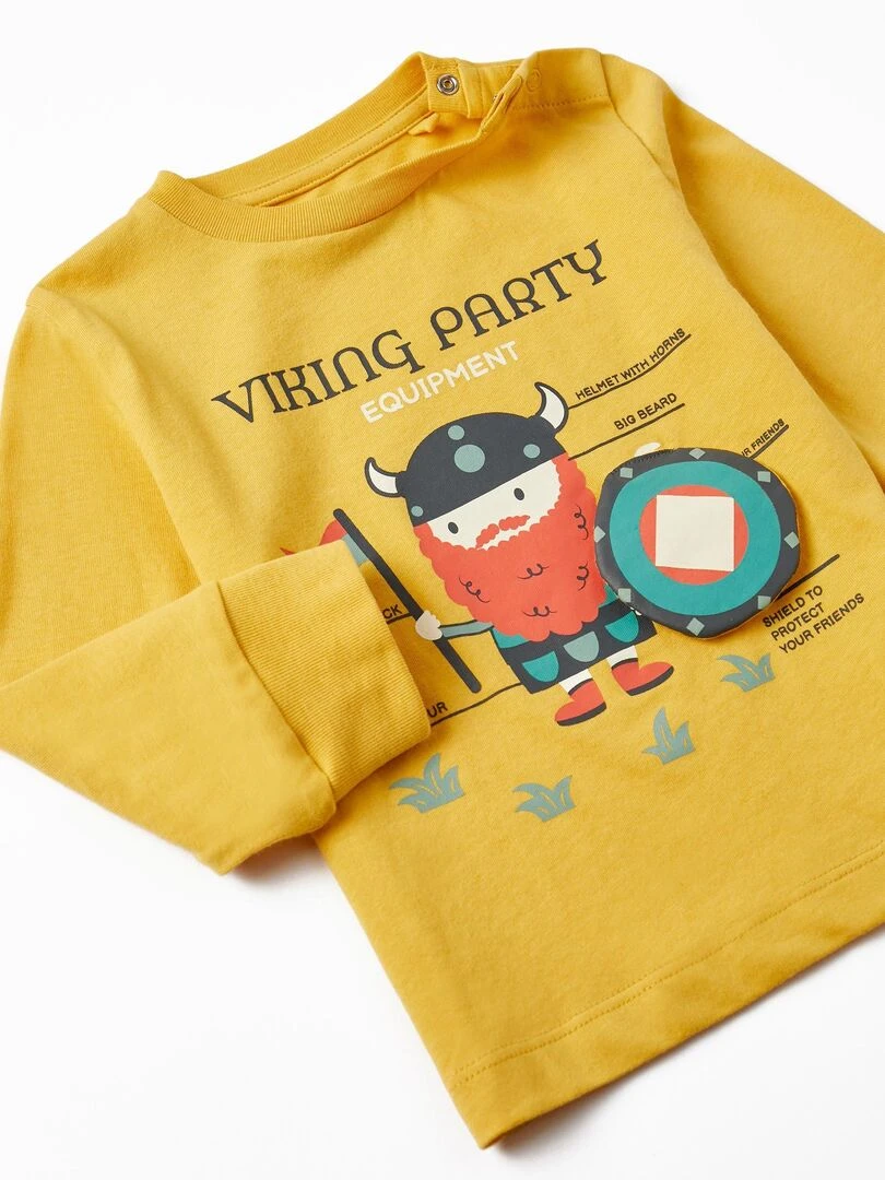 Cotton T Shirt with Armor Plush for Baby Boys 'Viking Party' manches longues  NORTHERN CALLING   Jaune clair