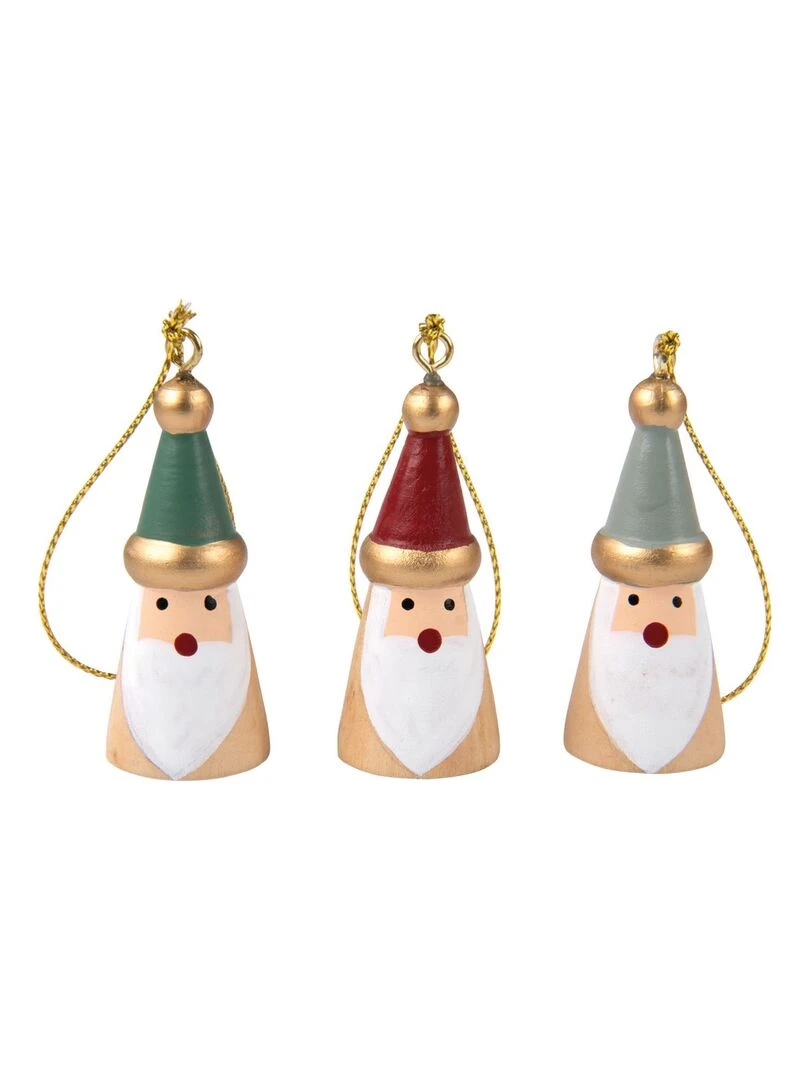 3 Pères Noël en bois à suspendre rouge gris vert 2 x 3 5 cm Multicolore