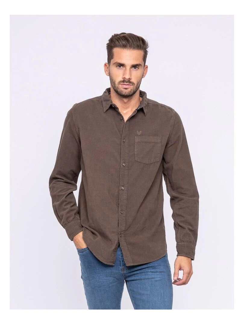 Chemise manches longues pur coton velours TRESOR Kaki