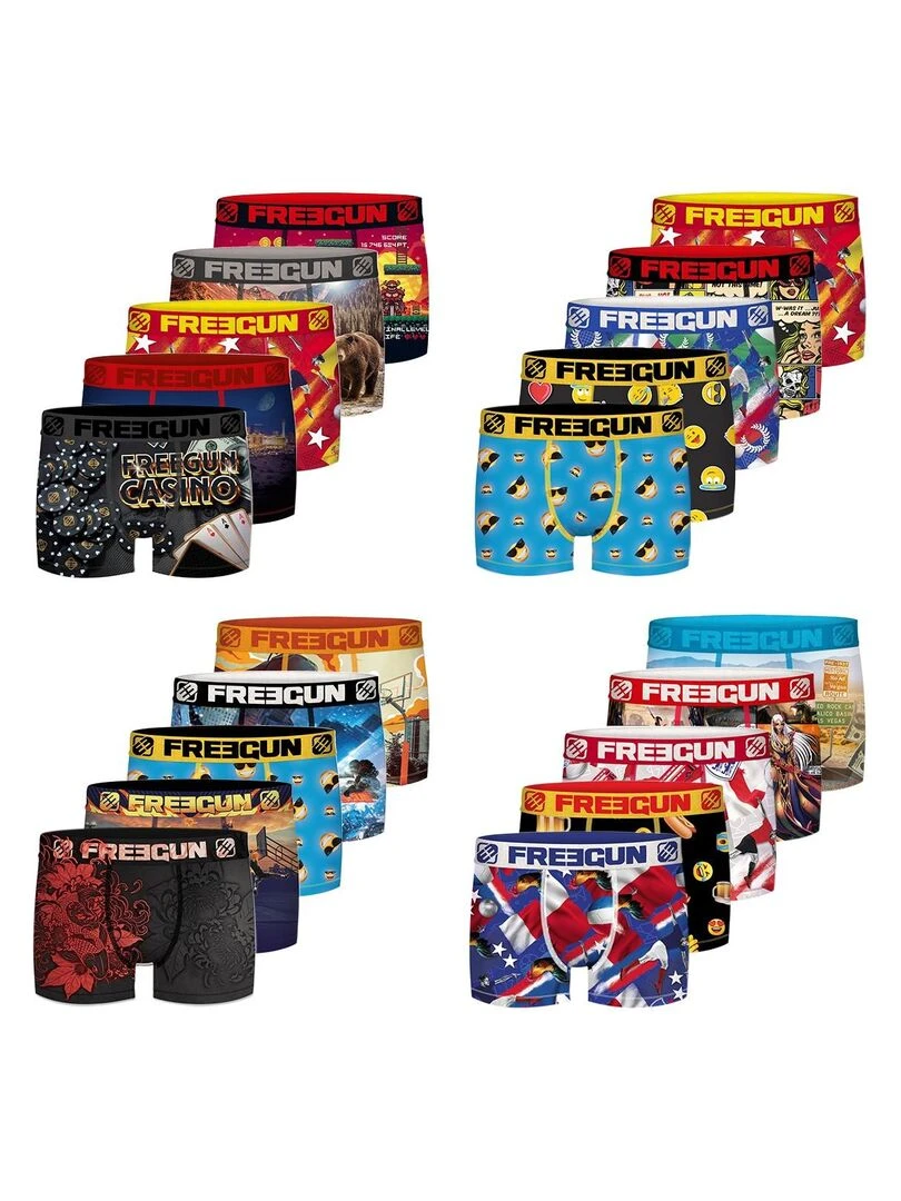 Pack Surprise de 5 Boxers microfibre homme Freegun   Bleu