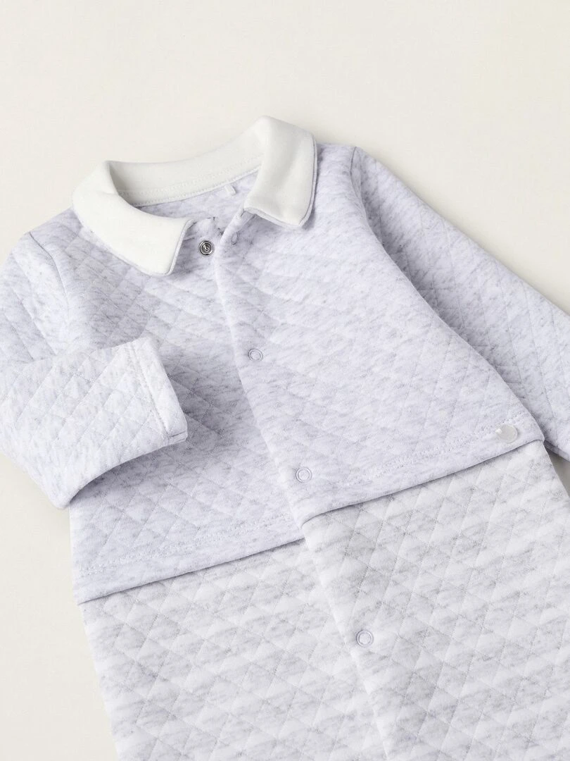 Grenouillère rembourrée avec pieds pour nouveau né manches longues EARLY BLOOM   Gris clair