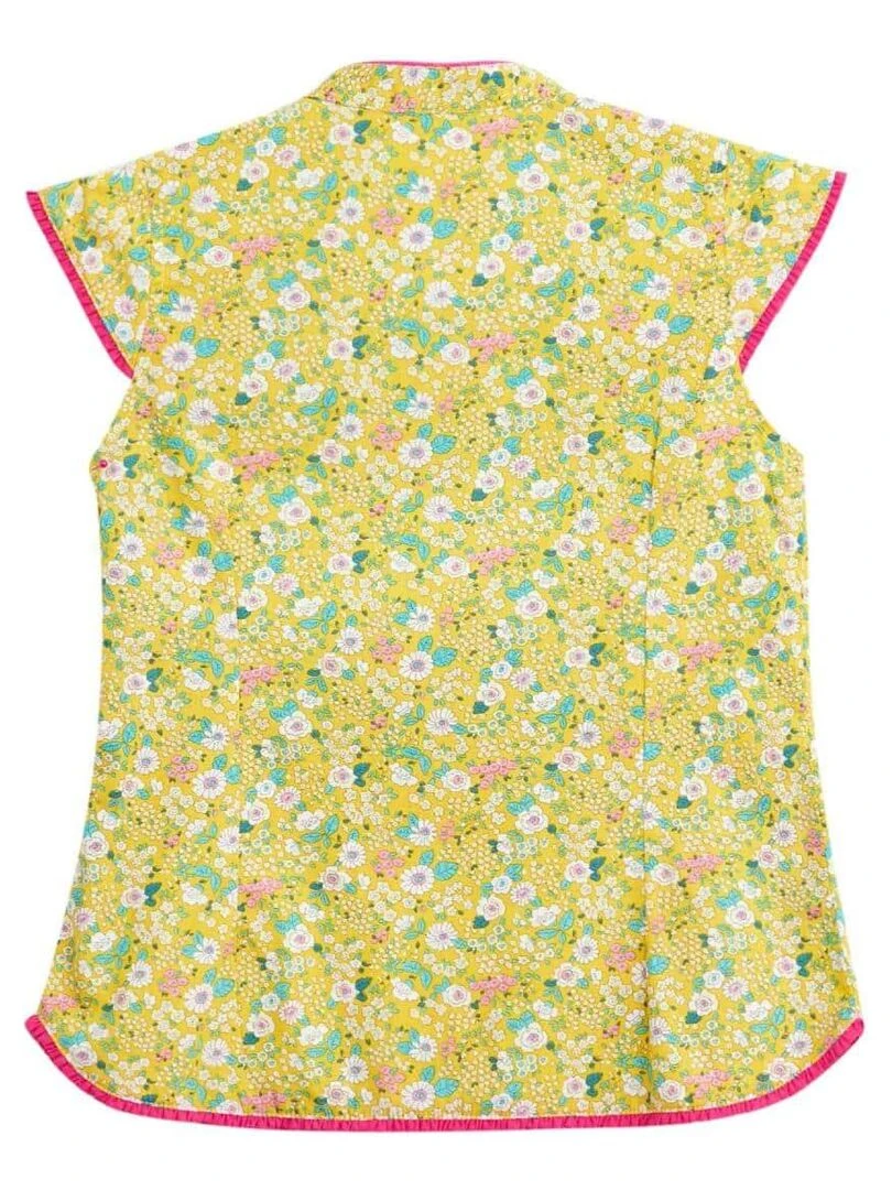 Blouse Chinoise Été Fille   Fleurie Jaune Rose Fuchsia  ANNAM   'LA FAUTE A VOLTAIRE'   Jaune