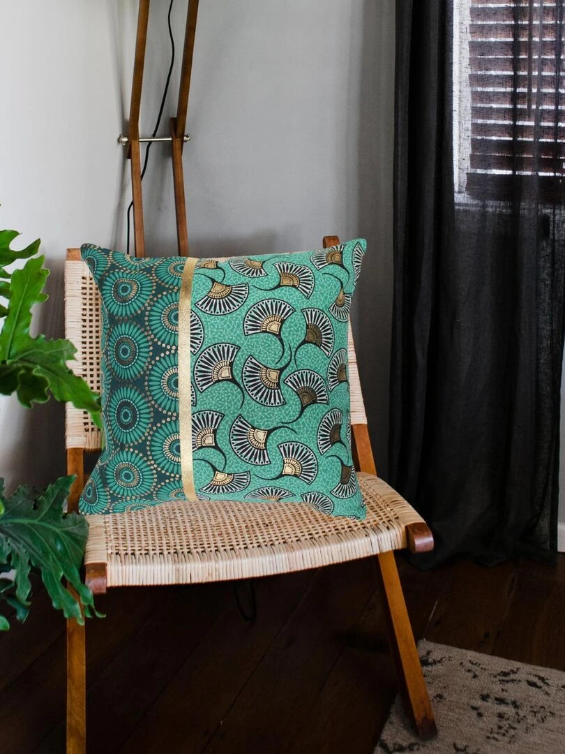 Housse de coussin en coton imprimé or   Vert