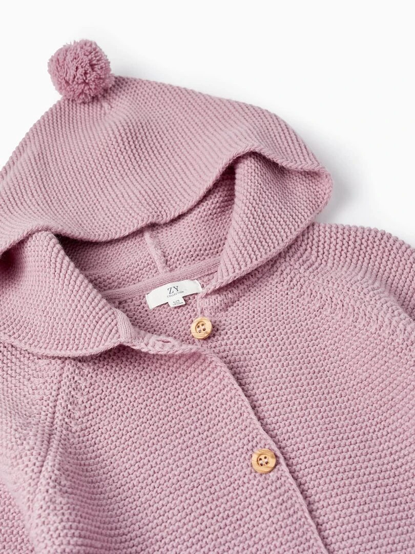 Manteau en Maille avec Capuche et Pompon pour Fille  SICILIAN DAYS   Rose foncé