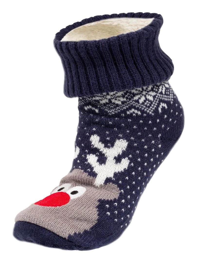 Chaussettes fourrées Garçon Noël Renne Bleu marine