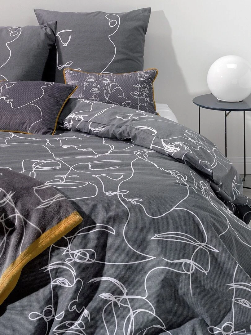 Housse de couette 240x220 Nymphea + 2 taies 100% coton 57 fils Gris